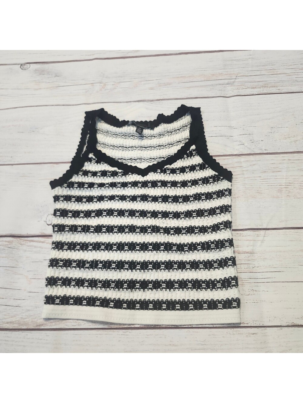 White House Black Market Black and White Striped Knit Tank Top Medium